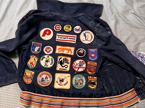 Vintage 1970s Kids Levis Denim Jacket Rainbow 27 Patches Harley Peace Baseball + - Picture 10 of 19