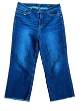 Judy Blue Wide Leg  Cropped Jeans 13/31 Dark Wash High Waist Raw Hem Stretch