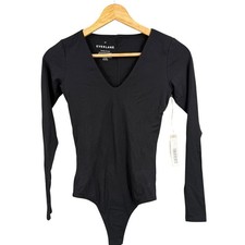 Everlane Long-Sleeve V-Neck Bodysuit Size XXS Black Supima Cotton New