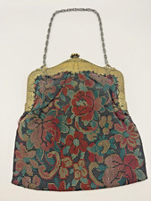 Vintage Crochet Purse Evening Bag Pocketbook Ornate Flowers Brass Frame
