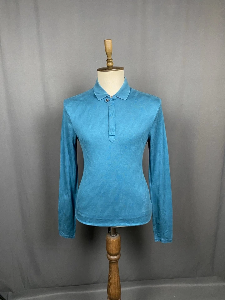 Suéter polo con cuello verde turquesa Versace Collection para hombre talla L - Imagen 3 de 4