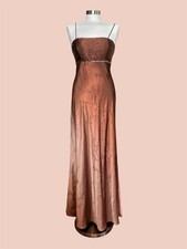 Vintage Y2K Fairy Maxi Brown Satin Ombré Formal Gown Prom Beaded Dress Size 6