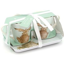 Wrendale Hare Porcelain Mugs & Melamine Tray Set from Pimpernel Dishwasher Safe