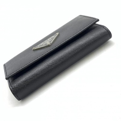 PRADA Saffiano Leather Key Case 6 Keys M222A Black Triangle Logo