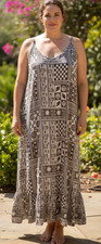 ED IT ED Dress Size 16 Plus Brown White Graphic Print Midi Frill Travel Cruise