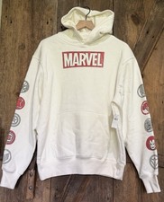 New Marvel Brand Avengers Text Hoodie Character Block Sleeve Prints Ivory Sz M
