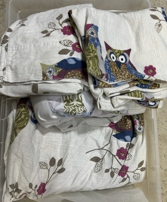 Queen Size OWL Bed Sheets Country Store Flat/Fitted/2 King Sz Pillowcases EUC