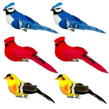 6pcs Christmas Tree Ornaments Clip on Artificial Birds Realistic Red Cardinal...