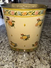 Mid-Century J.L. Clark Floral Roses Wastebasket Tin Trash Can