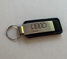 Oem Audi Keychain  Fob Genuine Leather Black Logo Rings On Metal