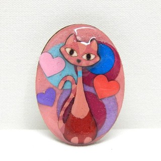 Signed Echo & Hara MCM Retro Love & Hearts Atomic Cat Pin Collectible Brooch