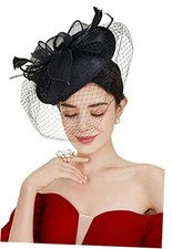  Women's Pillbox Fascinator Hat Kentucky Feather Derby Tea Party One Size Black