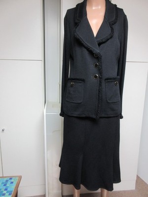 St. John Collection skirt suit Black w/ Black Buttons sz. 10 & 12 Fringe