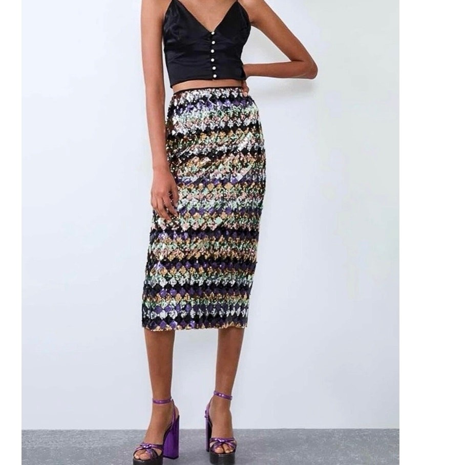 Zara Atelier Falda Midi Falda Lentejuelas Zara 2021 Zara Sequin
