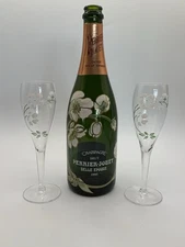 Vintage 1995 Perrier Jouet 1.5L Empty  Champagne Bottle With 2 Matching Glasses