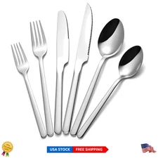 Complete 24-Piece Silver Flatware Set with Steak Knives - Perfect for Events