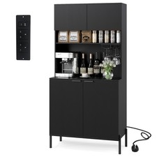 COSTWAY Kitchen Pantry Cabinet 164cm Kitchen Storage Hutch w/Power Outlets-Black