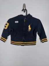 Polo Ralph Lauren Toddler Unisex Full Zip Big Pony Fleece Hoodie Blue Sz 2T