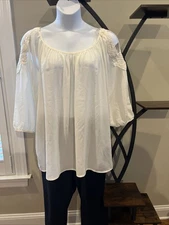 ING White Peak A Boo Shoulder with Crochet Lace Accent Women's Top Size 3XL