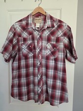 Wrangler Western Pearl Snap Shirt Red Plaid Mens XL Double Snap Pockets...