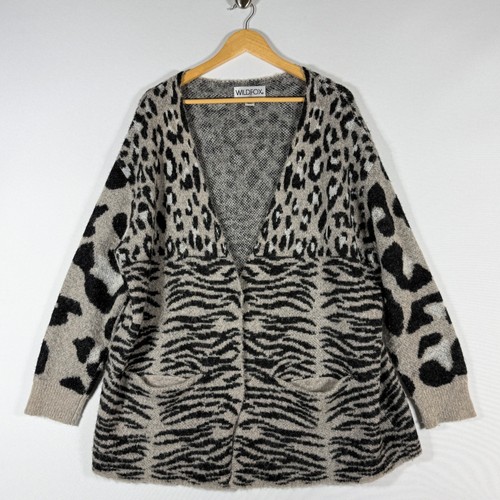 Wildfox Medium Avani Cardigan Grey Animal Leopard Zebra Indie Sleaze Grunge