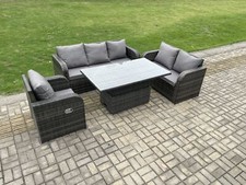 Fimous Rattan Outdoor Garden Furniture Sets Height Adjustable Dining Table Set