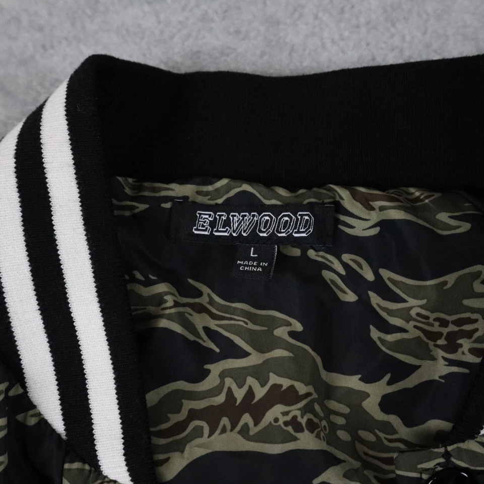 Chaqueta Elwood Para Hombre Grande Frente a Presión Bombardero Informal Negra Verde Camuflada Manga Larga Foto 3 de 4