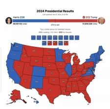 2024 PRESIDENTIAL ELECTION MAP TRUMP VS HARRIS  - 4x6 Glossy Printed Photo