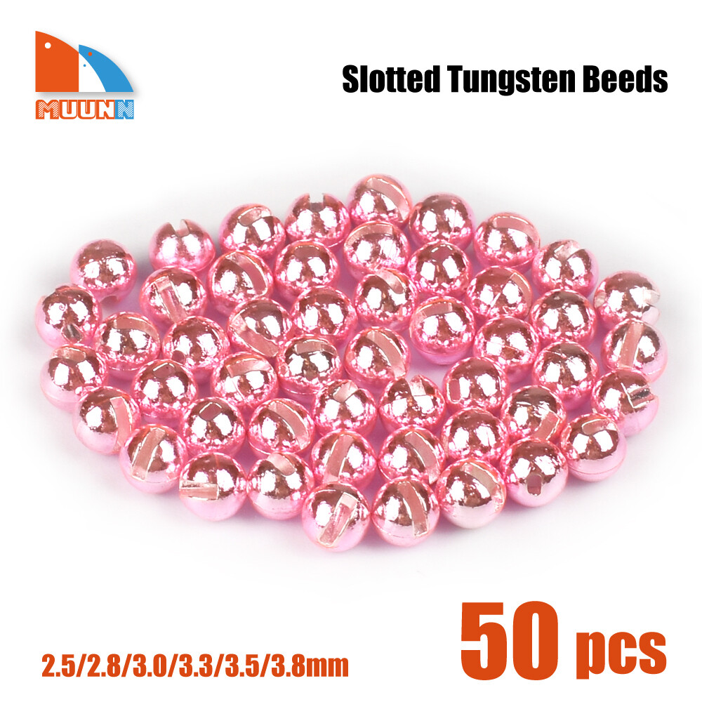 MUUNN 50 Metallic Light Pink Slotted Tungsten Beads for Fly Tying