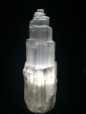 10" Large Selenite Lamp With Cord White LED Crystal Lamp Selenite Tower Lamp.