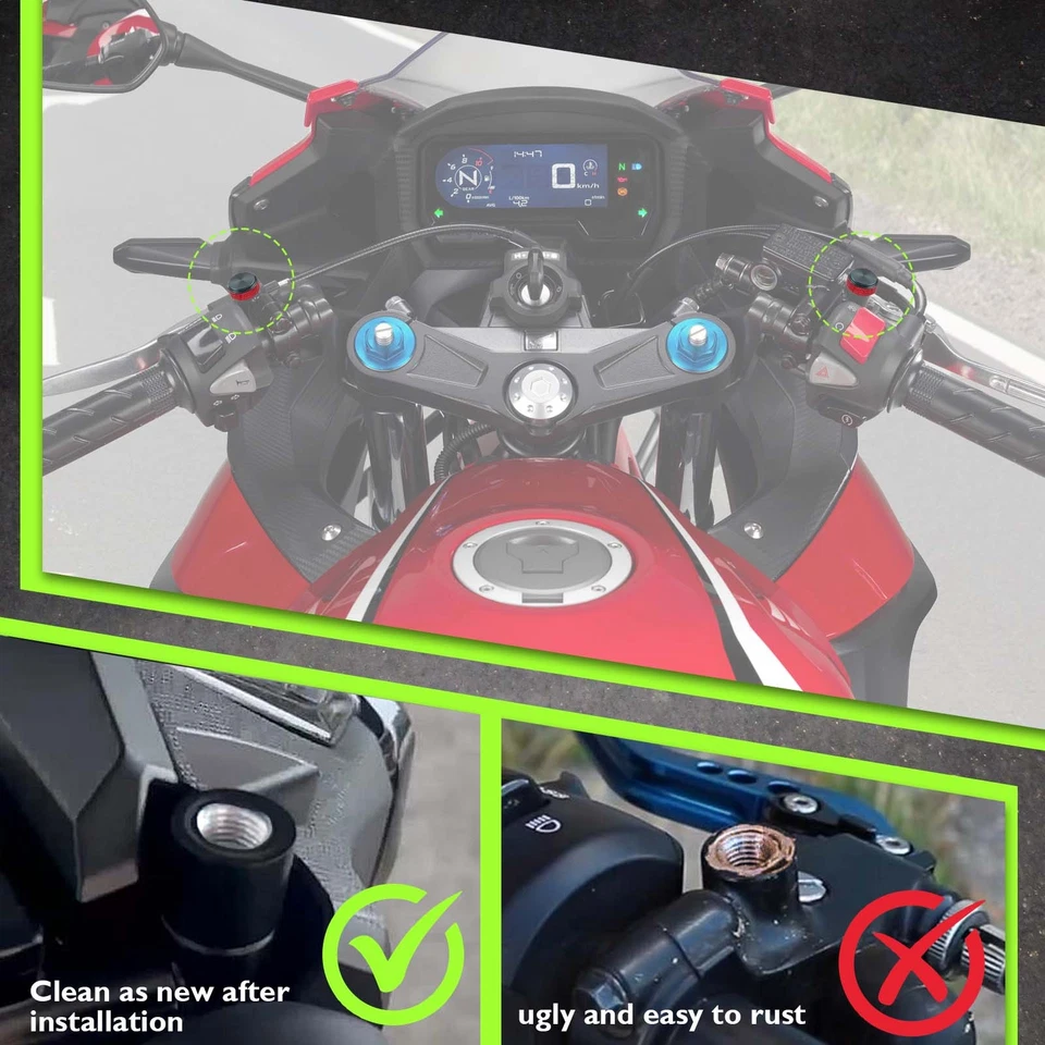 3x Tapones de orificio para espejo retrovisor motocicleta M10x1.25 aptos para Honda CBR1000R CBR600R CRF250R Foto 4 de 4