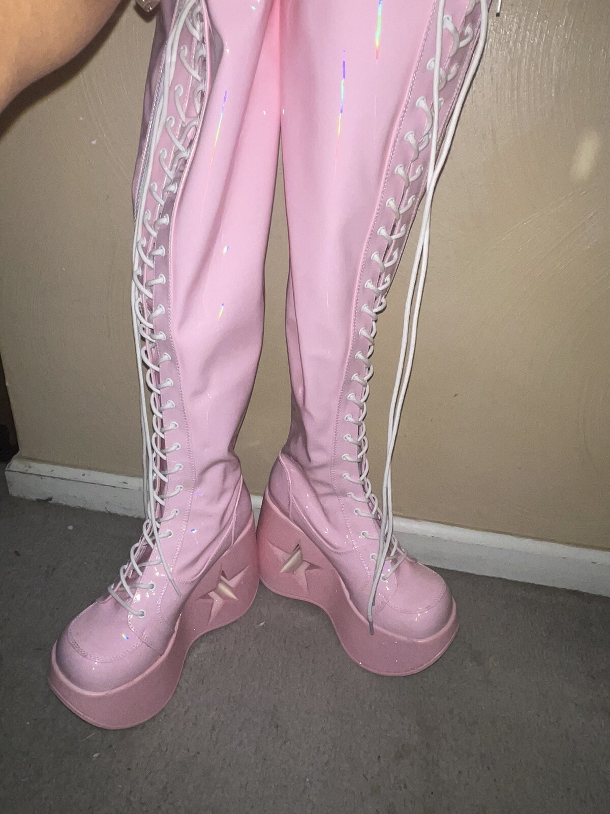 Demonia High-Knee Pink boots women size 10 - image 3