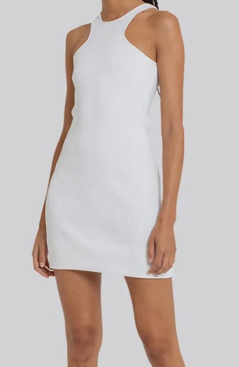 white ribbed halter dress Aviva Bandage Halter Maxi Dress - White