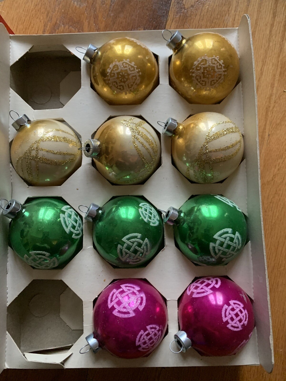 Vintage USA Coby Glass Glitter Stencil Christmas Ornaments O