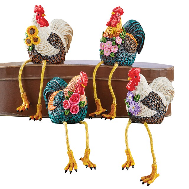 Hand Painted Rooster Shelf Sitter Figurines Set eBay