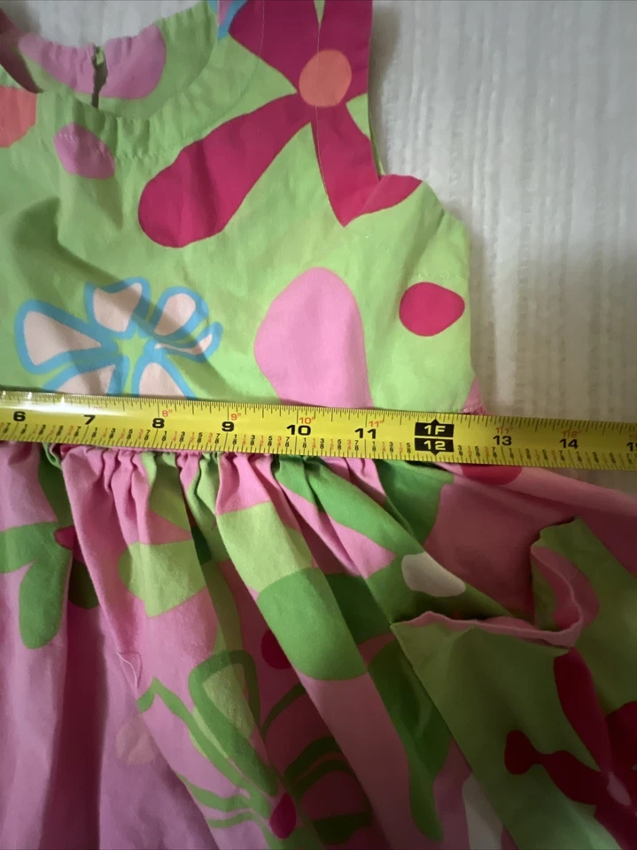 Corkys kids shift dress girls size 6 pink green floral sleeveless mod mcm - Image 4 of 4