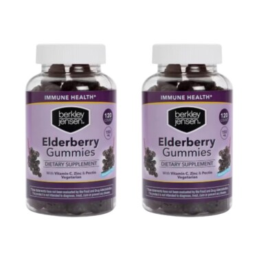 2 Pack Berkley Jensen Elderberry Gummies with Vitmain C & Zinc,120 ct./150mg