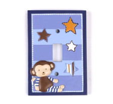 Cute Monkey & Stars Duplex Outlet Cover Plate Switch  - Blue Purple Stripes