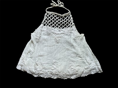 Ivory Crochet Lace Halter Top Boho Fairy Sheer Open Back Love Hippie Festival