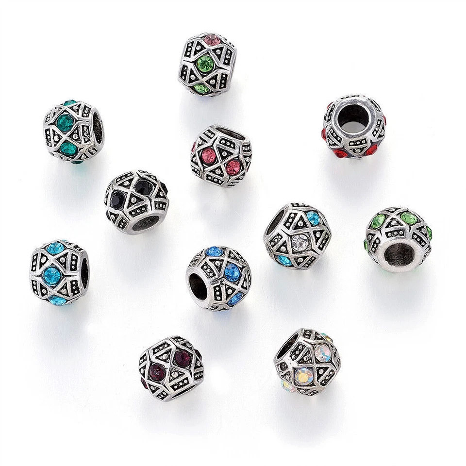 50 piezas de dijes de rondelle facetados de aleación tibetana con estrás de plata 11 mm Foto 4 de 4