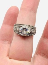 Vtg 925 Sterling Silver CZ Clear Crystal Glass Rhinestones Engagement Ring Sz 7
