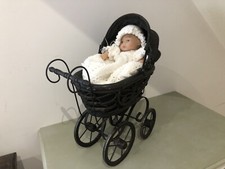 Antique Victorian  Wicker Dolls Teddy Bear Pram Folding Hood Toy Display