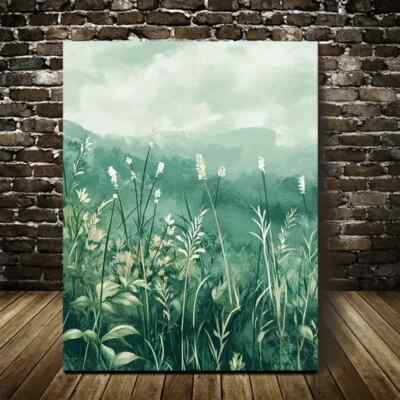 Green Mint Grass Meadow Painting Metal Print Ready to Hang