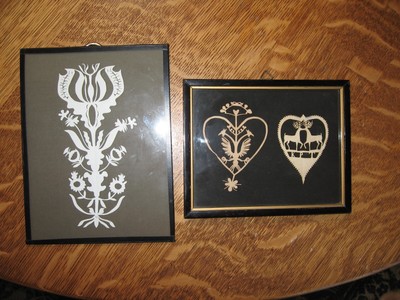 Lot of 2 vtg Scherenschnitte Silhouette Framed FLORAL Matted SIGNED