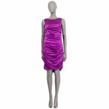 61657 auth DOLCE & GABBANA orchid purple silk RUCHED SATIN Dress 44 L