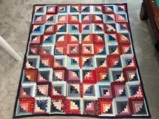 Mesmerizing Vintage Patchwork Strips Quilt Heart Design, Clean Signed 81" X 91"