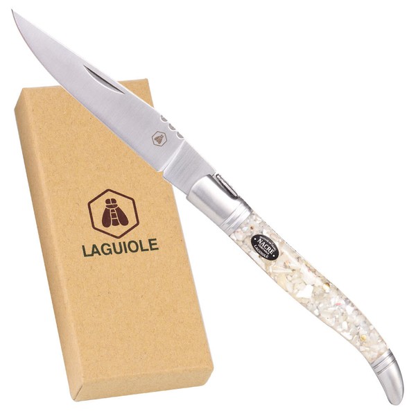 Laguiole Taschenmesser Perlmutt White Shell Klappmesser Jagd Edelstahl Messer-image
