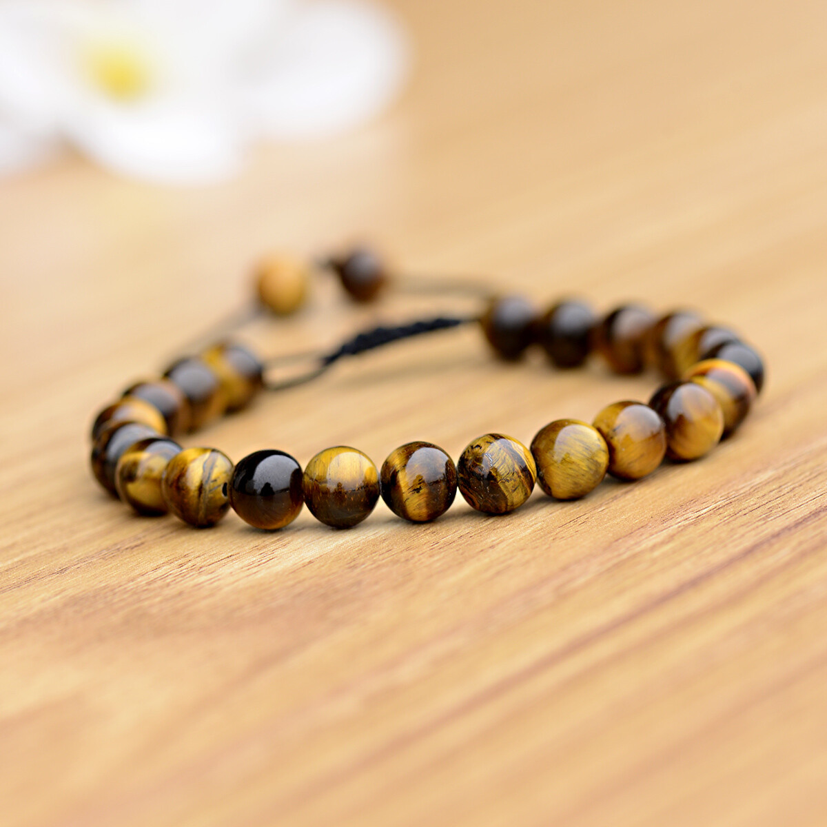 2 Bracciali In Pietra Lavica E Occhio Di Tigre, Antistress, Regolabili Uomo/donna, 8mm