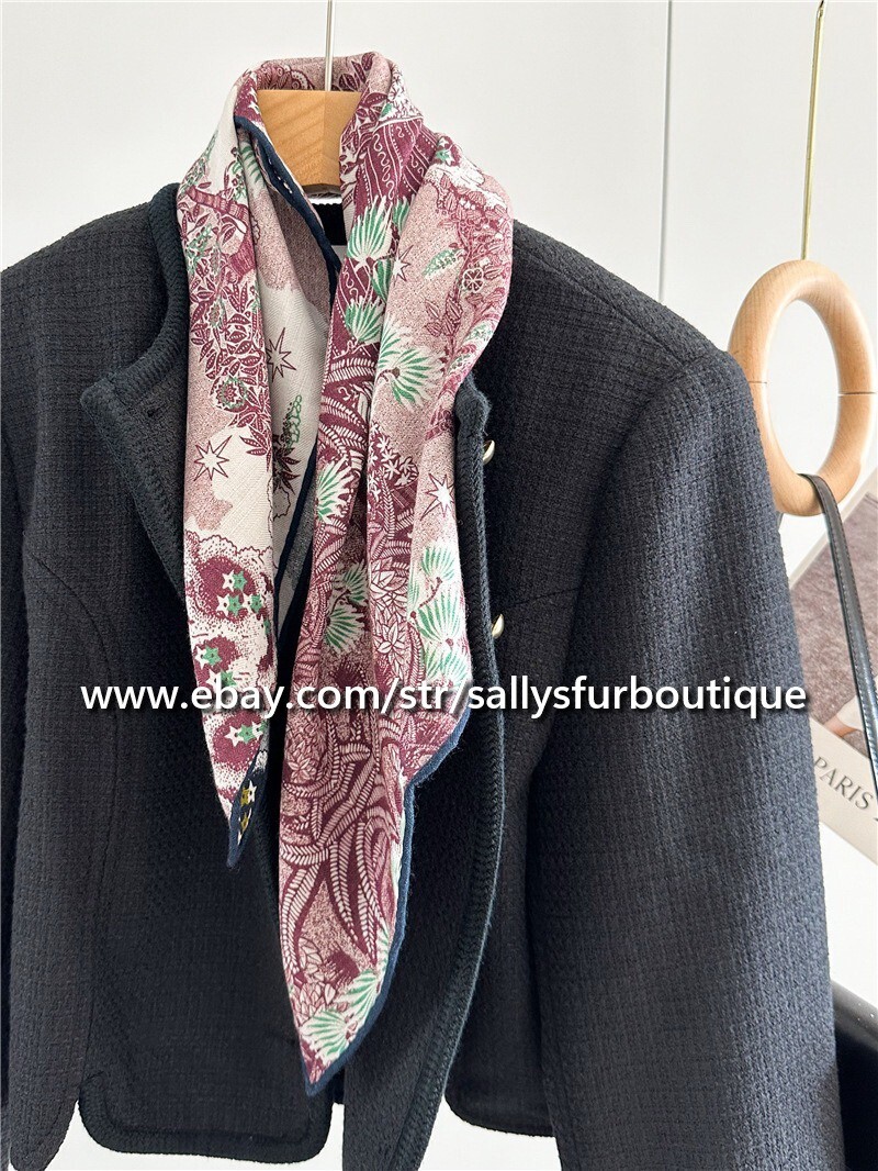 Sallys 70% Cashmere 30% Silk Trees Flowers Print Double Face Collar Scarf 26