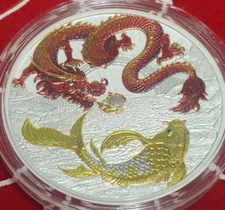 2023 Australia Myths & Legends RED DRAGON & YELLOW KOI 🐟1 Oz Silver Coin💰